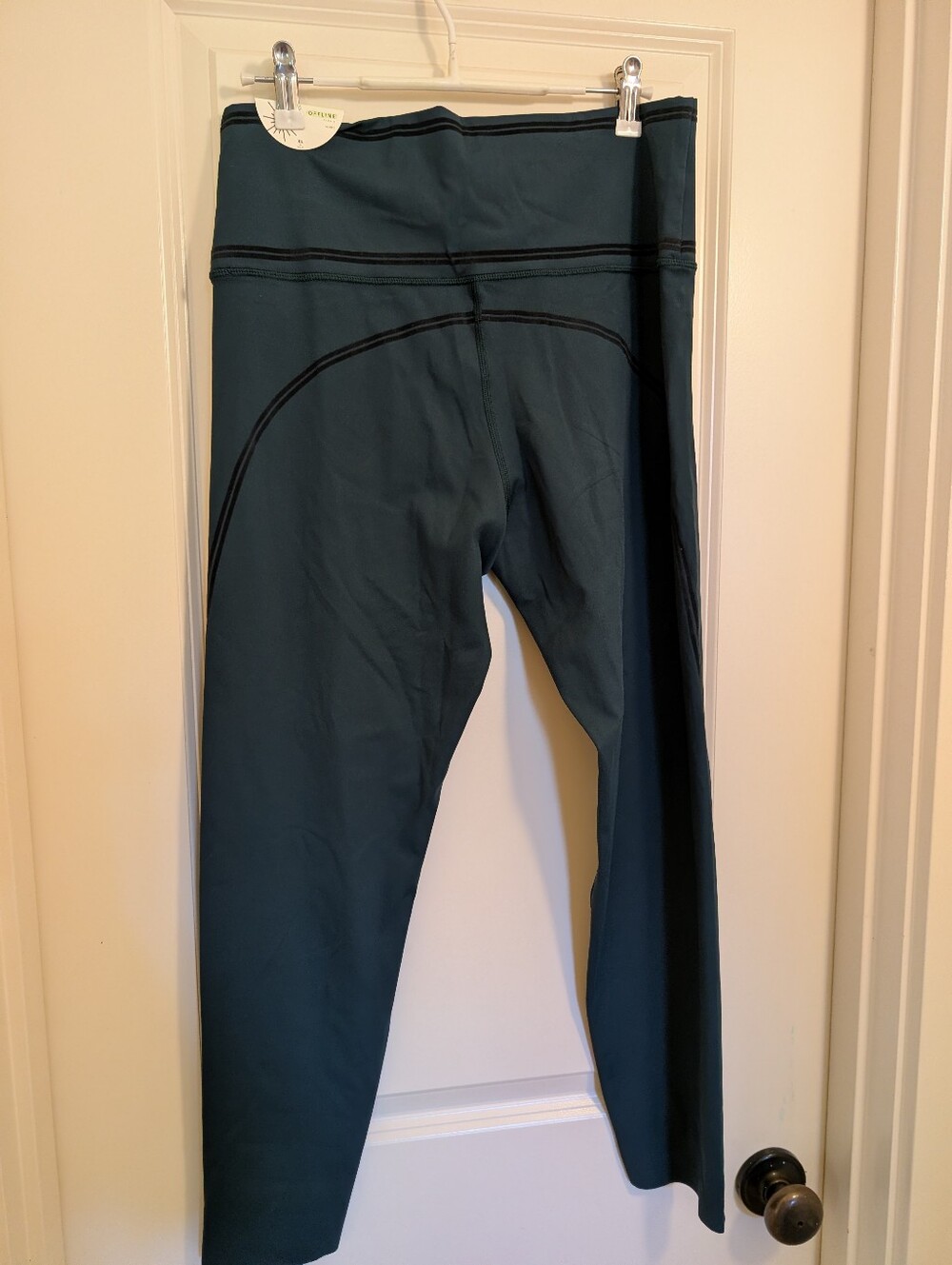 NWT Aerie OFFLINE Goals 7/8 Hi-Rise Leggings Green Black Stripe XL